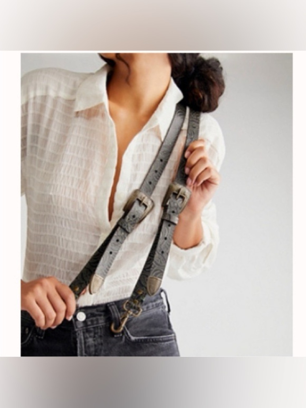 Free People Tooled Leather Suspenders